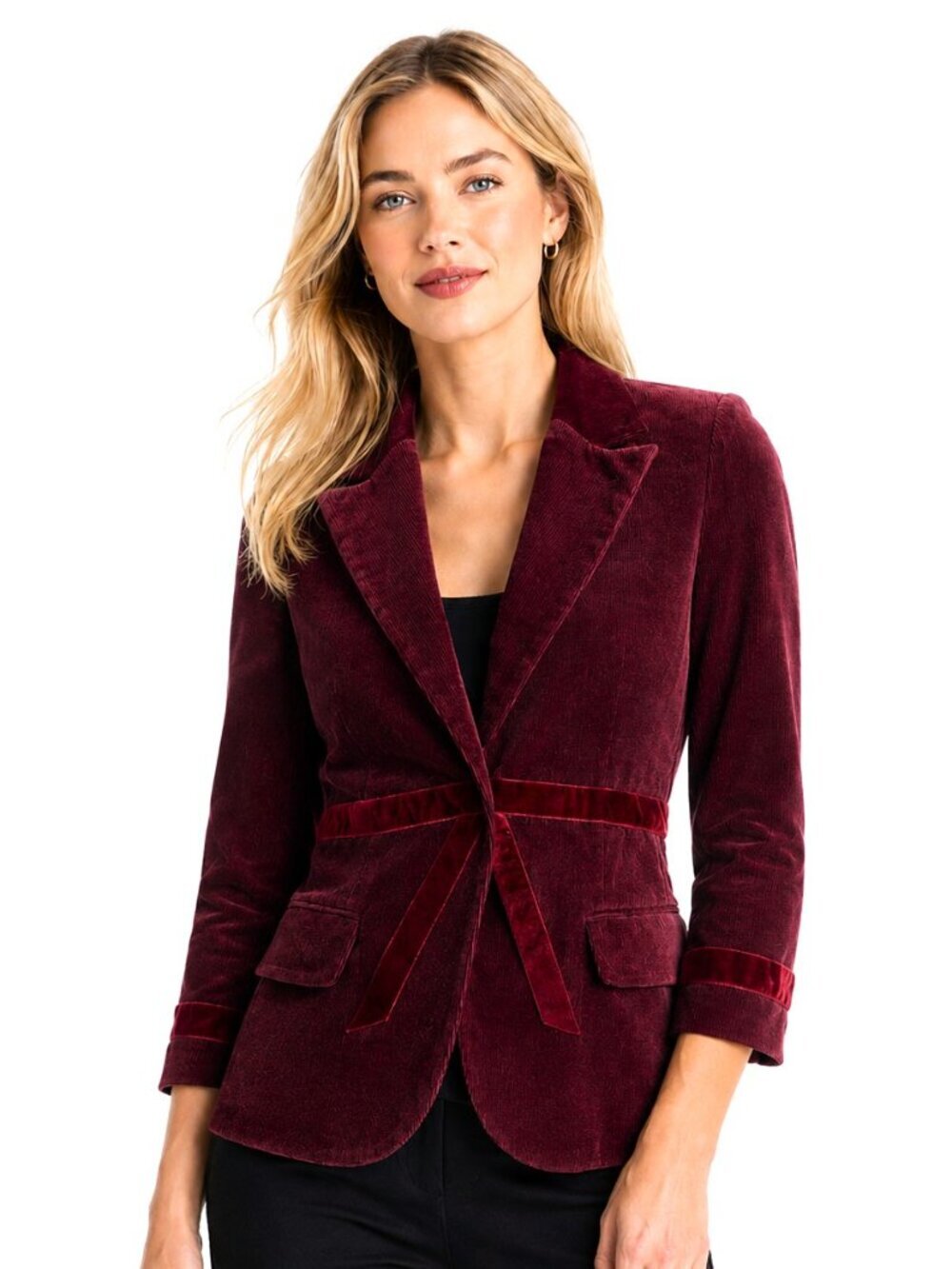 Robert Rodriguez Burgundy Corduroy Velvet Trim Blazer